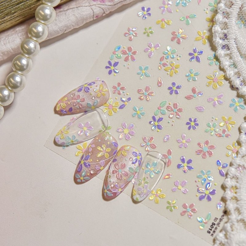 Summer Dopamine Colorful Petal Crushed Glass Nail Stickers 3D Flowers Fresh Ins Decoration Adhesive Stickers