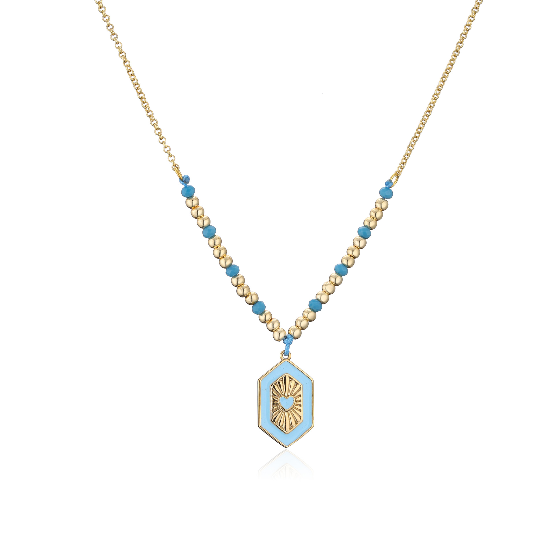 Hexagon Color Drop Nectarine Heart Beads Copper Necklace Wholesale Nihaojewelry