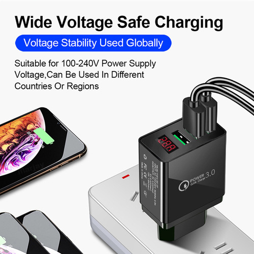 3USB digital display fast charging mobile phone charger 5V3A US, Europe and UK standard travel charger multi-function speed adapter charging head