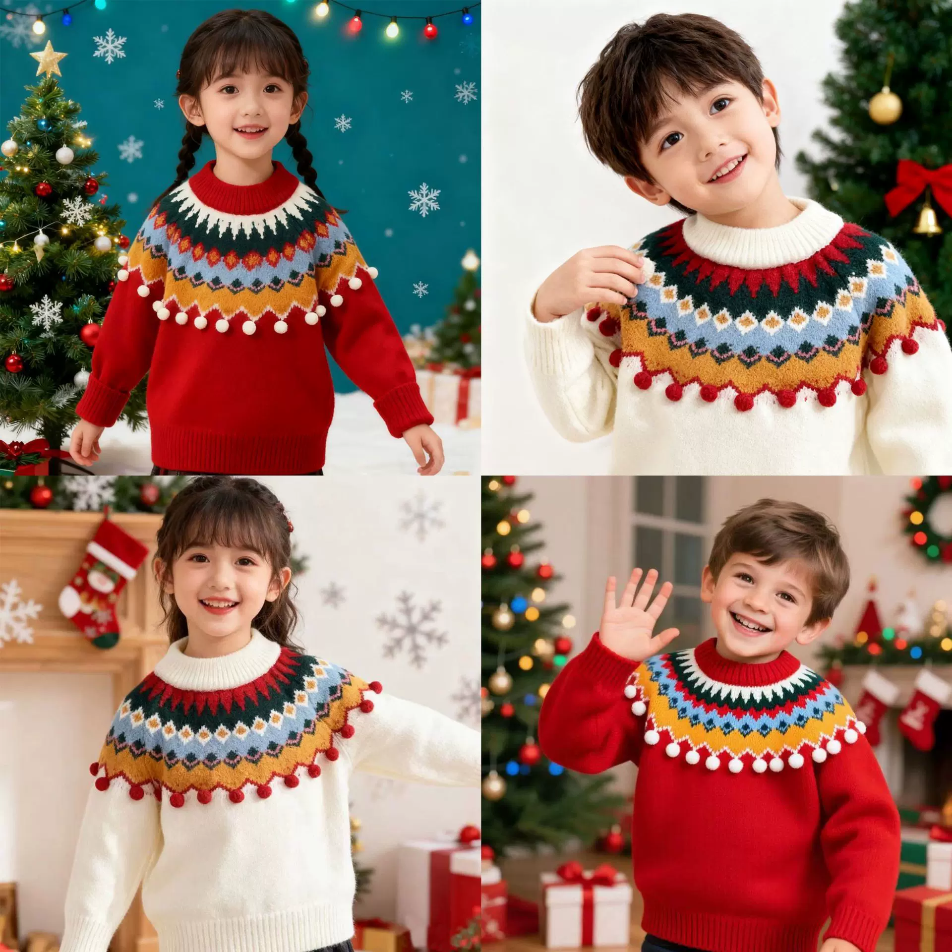 儿童圣诞毛衣2025冬季新款女童毛衣保暖男童毛衣宝宝毛衣现货童装