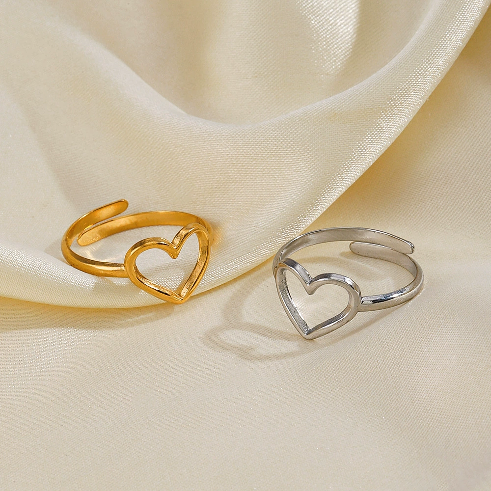 Brand fashionable universal ring stainless steel heart shaped, European style, 18 carat, wholesale