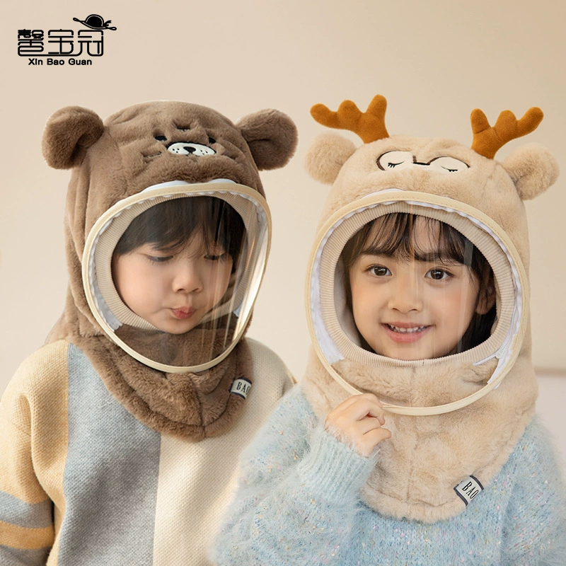 2118 зимняя шапка для мальчиков и девочек с маской ветрозащитный шапка для защиты ушей детская теплая шаль интегрированная шапка