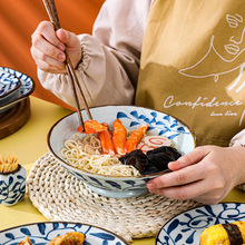日式手繪釉下彩陶瓷面碗湯碗餐具創意簡約家用大湯碗飯碗沙拉碗