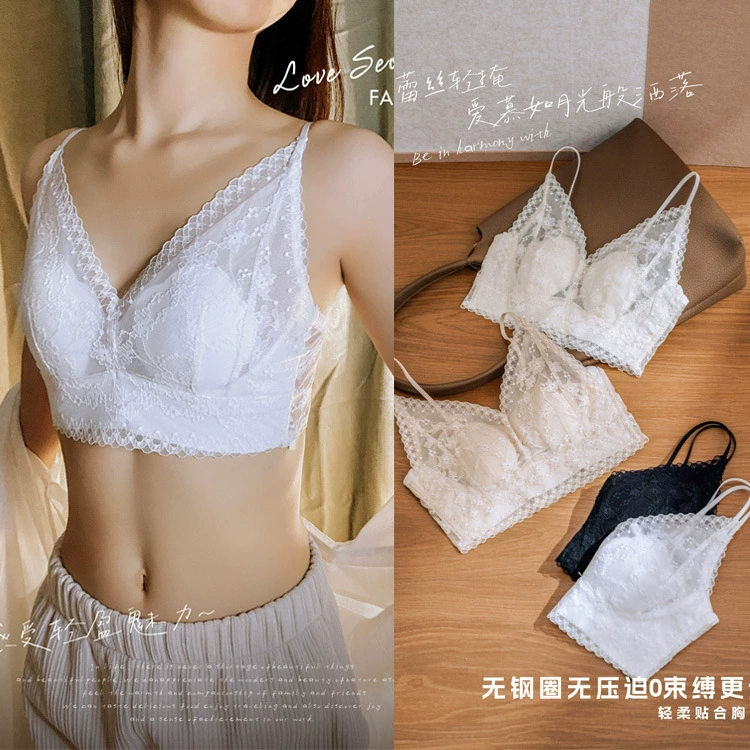 Кружевное sexy нижнее белье, топ с чашечками, легкий и тонкий беспроводной бюстгальтер, французский стиль, кружевное платье, красивая спина