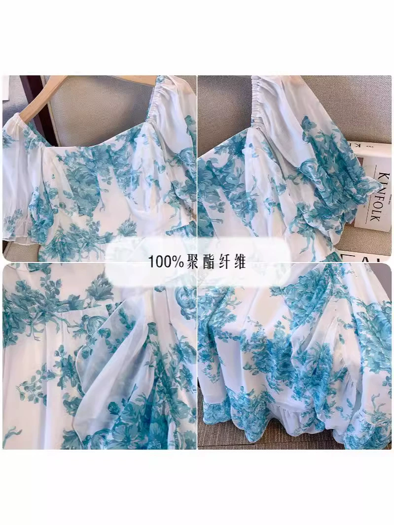 Dress Transformer chiffon, pullover lined, plus size 2XL–6XL, sky blue