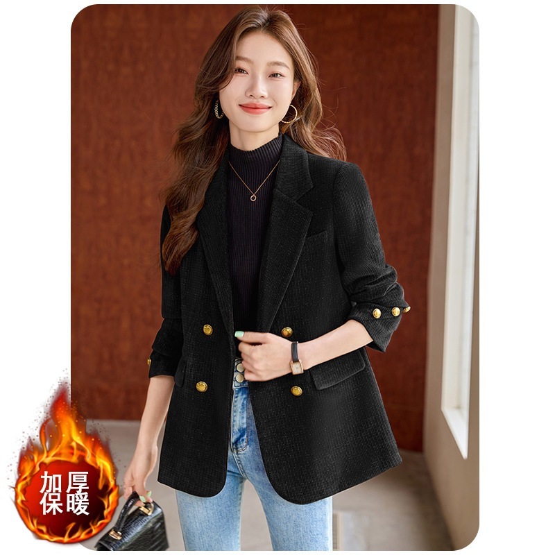 红色小香风西装外套女春秋夹棉厚款小个子气质休闲金丝绒西服上衣|undefined