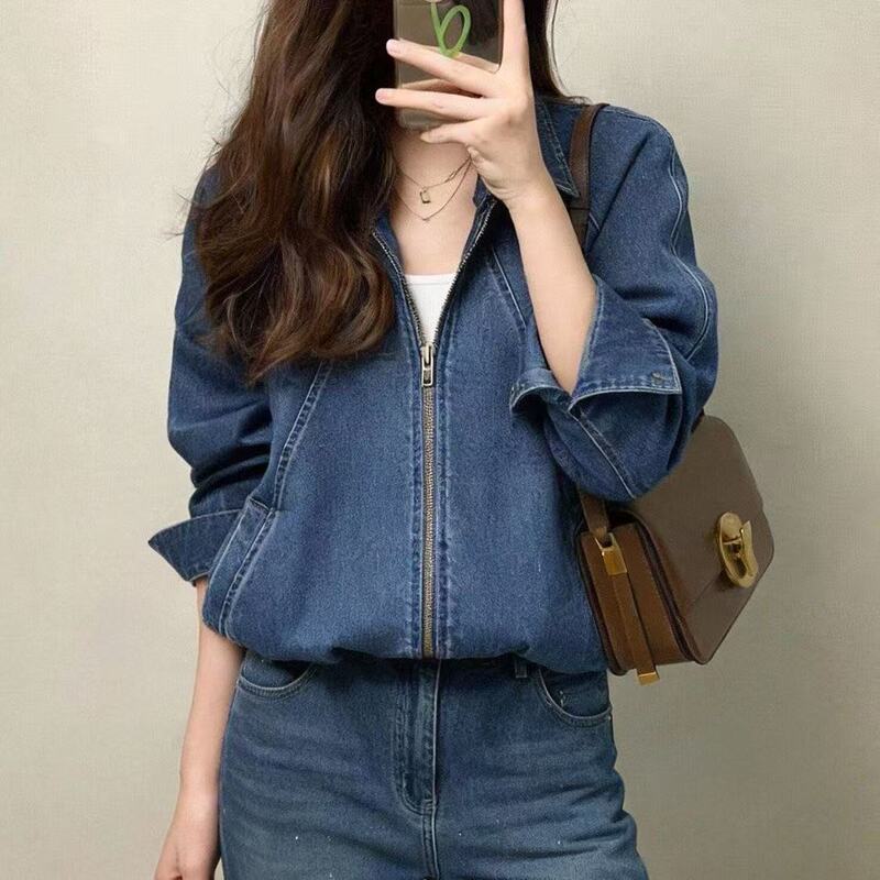Exquisite Short Washed Denim Lapel Jacket 2026 Spring and Autumn New Style Popular Hot-Selling Small-Sized Women's Coat Exquisite Short Washed Denim Lapel Jacket 2026 Spring and Autumn New Style Popular Hot-Selling Small-Sized Women's Coat