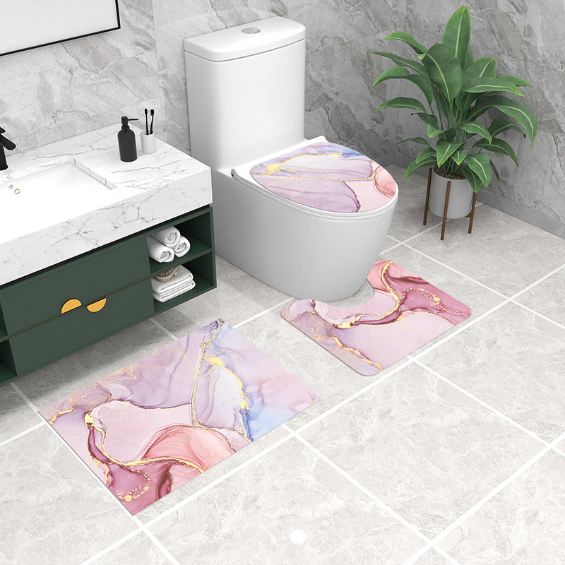 Toilettenmatte ist leicht zu reinigen, Badezimmer-Bodenmatte, Toiletten-Duschmatte, wasserabsorbierend und rutschfest, geometrischer Haushalt_voghion.com