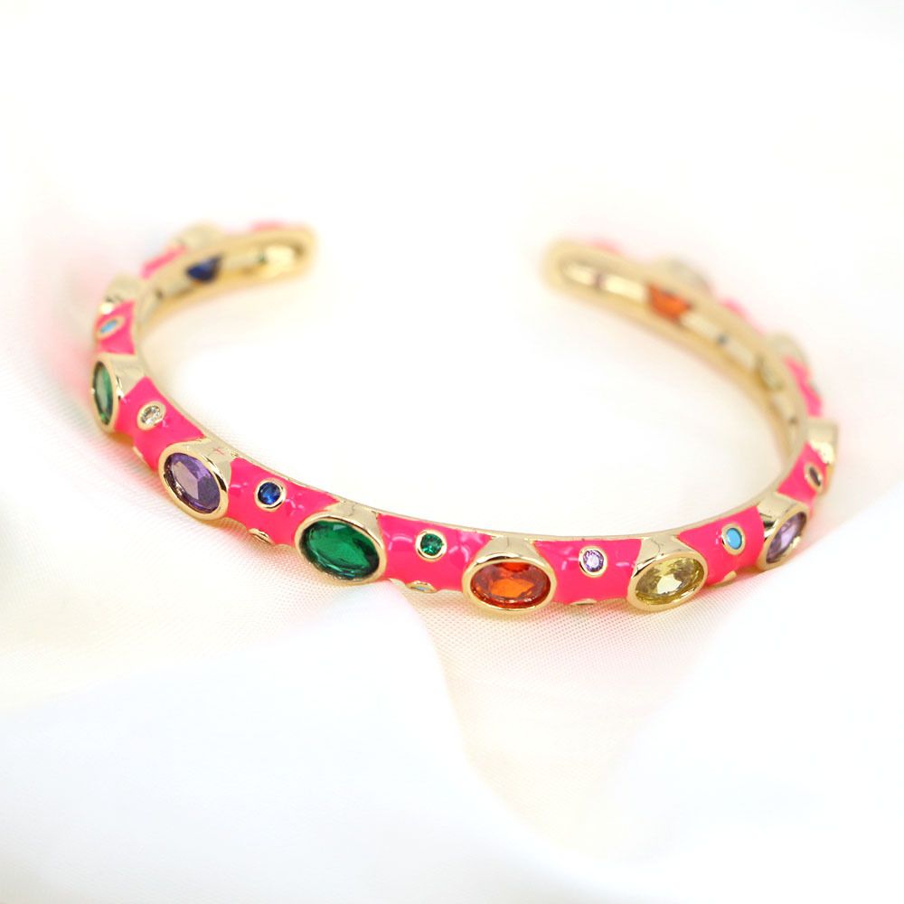 Vintage Micro-inlaid Zircon Color Dripping Oil Adjustable Opening Bracelet display picture 6