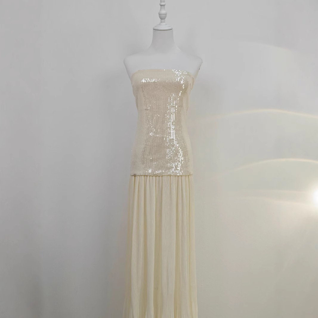 French Design High-End Small Fragrance Sequin Sexy Tube Top Dress Girl's Birthday Dress Beautiful Holiday Dress