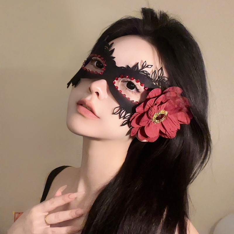 黒の花ハーフフェイスマスクガールズアイマスクレースマスクcosイブニング仮面舞踏会ドレスアップハロウィン|undefined