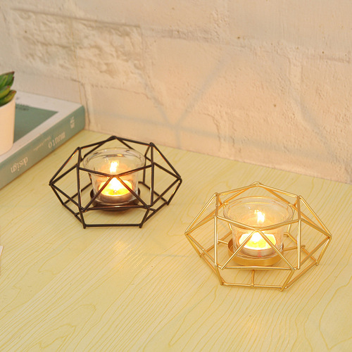 ins style European iron metal hexagonal candlestick atmosphere ornament black candle pedestal decoration aromatherapy container