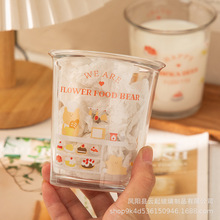 新款儿童玻璃杯子批發卡通可爱蛋糕熊创意杯子高颜值网红玻璃杯