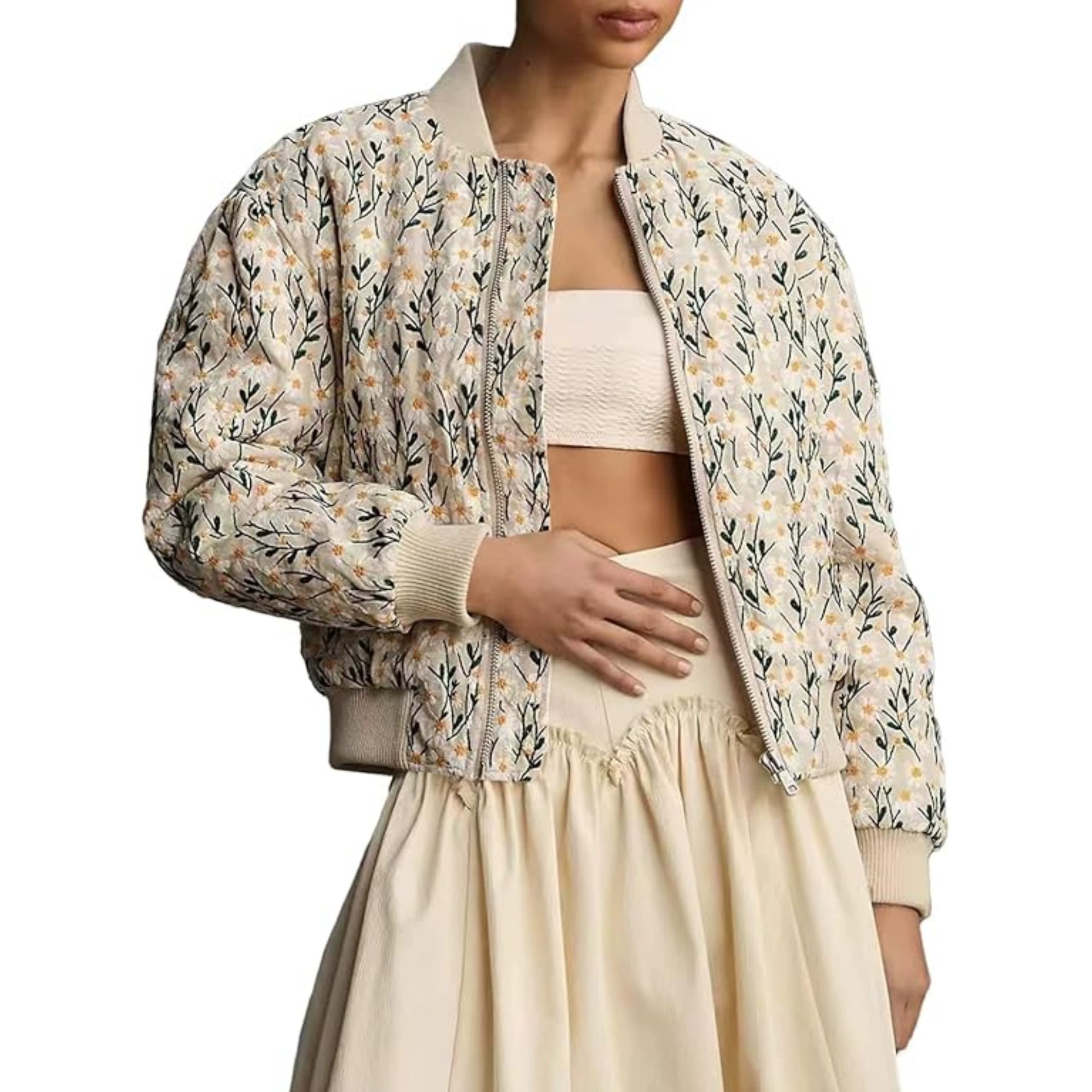 Европейская и американская трансграничная Amazon, осенне-зимняя новая модная хлопковая куртка с карманами и ромашками, круглым вырезом и молнией