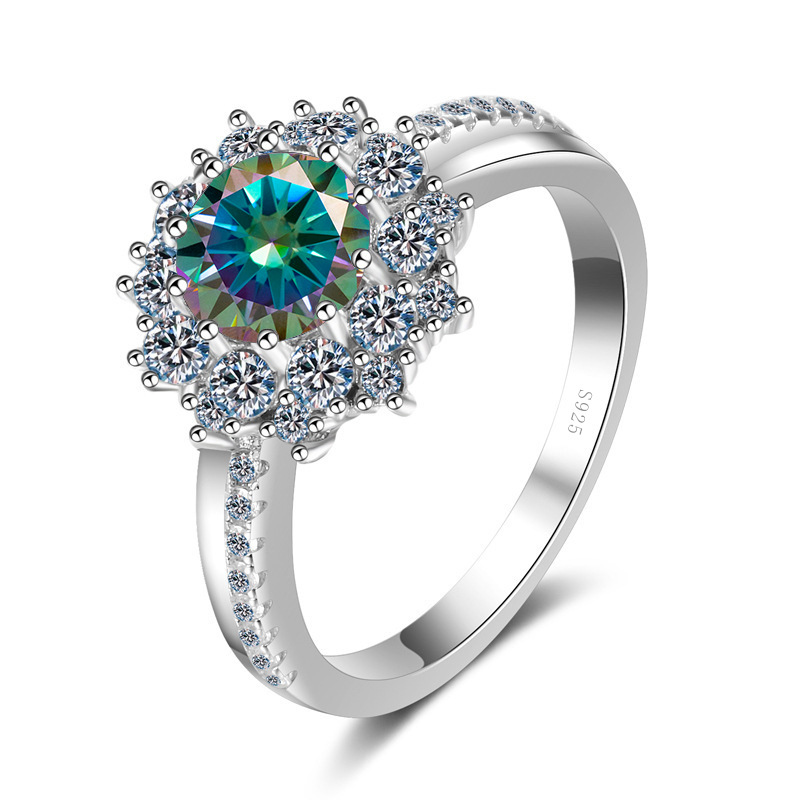 Transfronterizo para 2022 nuevo anillo de plata esterlina s925 de 1 quilate para mujeres, anillo de piedra de moissanita, ventas calientes