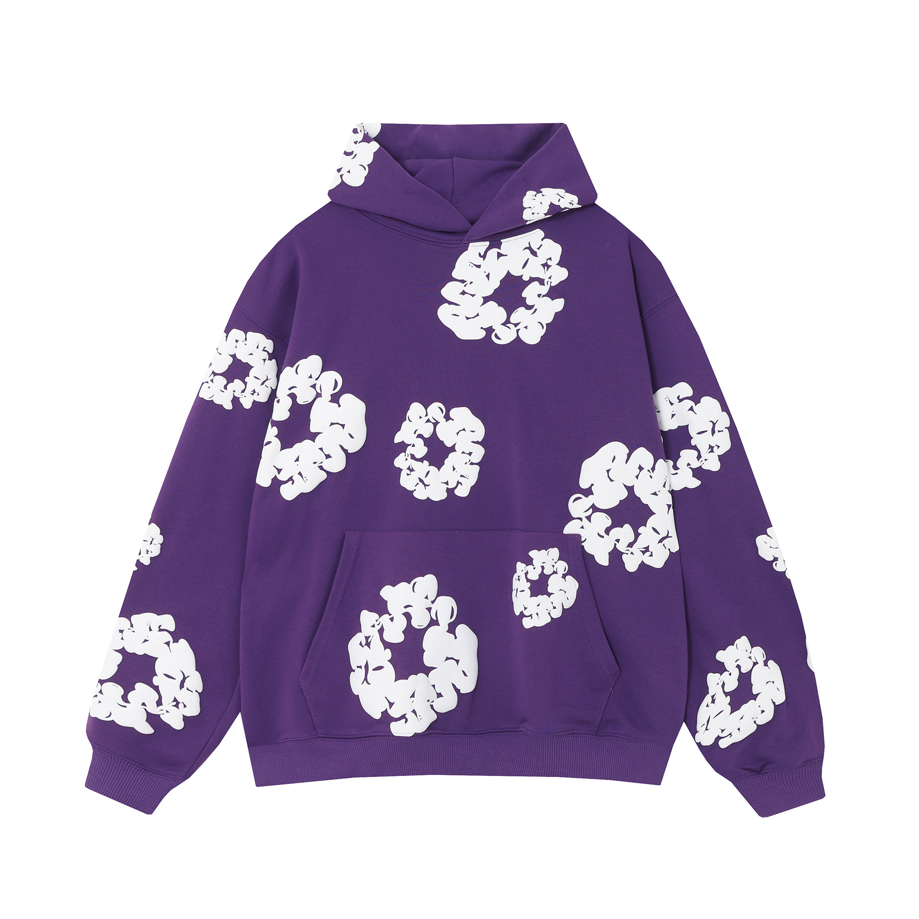 Hermosa moda hombres y mujeres del mismo estilo 555555 tela de araña espuma impresión hip hop suelta pesada Terry suéter con capucha traje