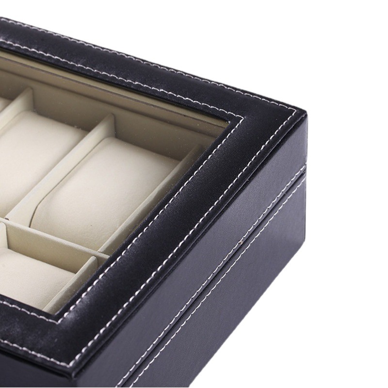 Fabricante en stock al por mayor caja de reloj PU de 12 bits con ventana de vidrio reloj caja de visualización caja de almacenamiento caja de embalaje