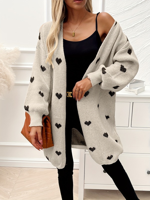 Cozy Heart Pattern Knitted Cardigan Soft Casual Long针织开衫|undefined