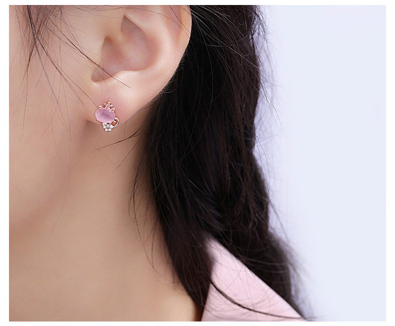 Cat Pattern Women's Gender Inlay Design 1 Pair Cute Streetwear Cat Inlay Copper Cat's Eye Stone Ear Studs