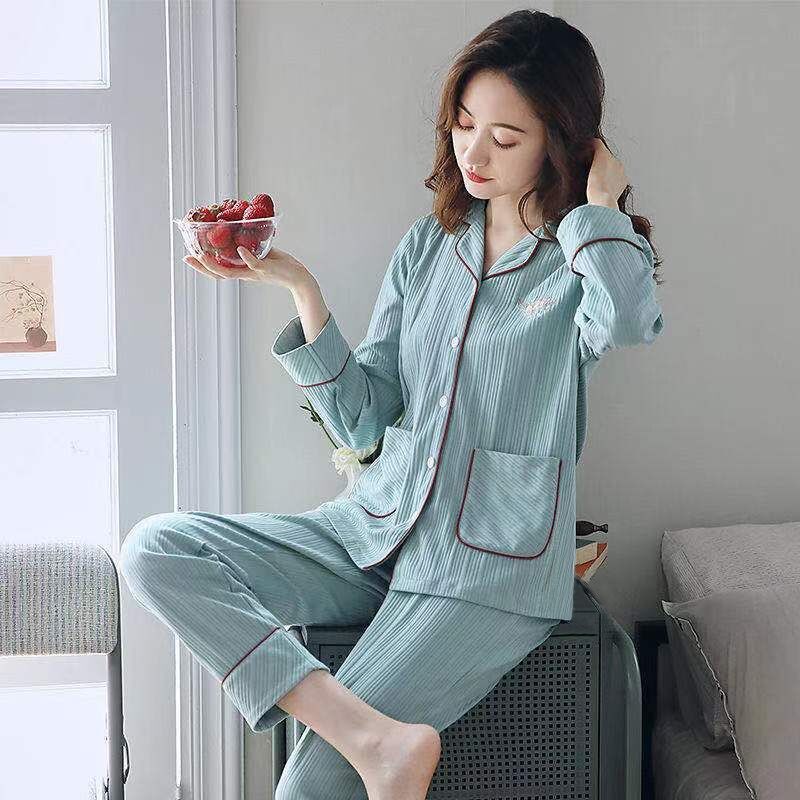 Pijamas de algodón para mujer Primavera y otoño de manga larga de invierno más pijamas de tamaño verano traje de mujer homewear se puede usar fuera
