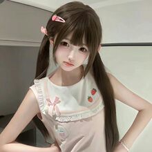 丝之逸假发黑长直双马尾萌妹少萝齐刘海冷棕色60cm直发点点兔