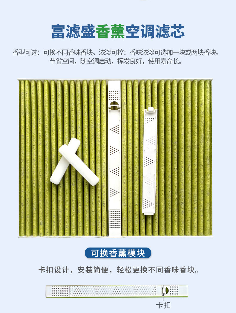 Fulisheng Fragrance Air Freshener is compatible with WENJIE and is available in stock. It is a high-quality nano-silver activated carbon multi-effect fragrance air conditioning filter