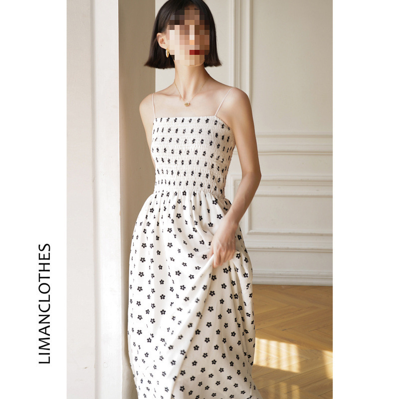 Summer New Style French Design Waist-Cinching Slimming High-End White Floral Strapless Dress for Women Long Skirt