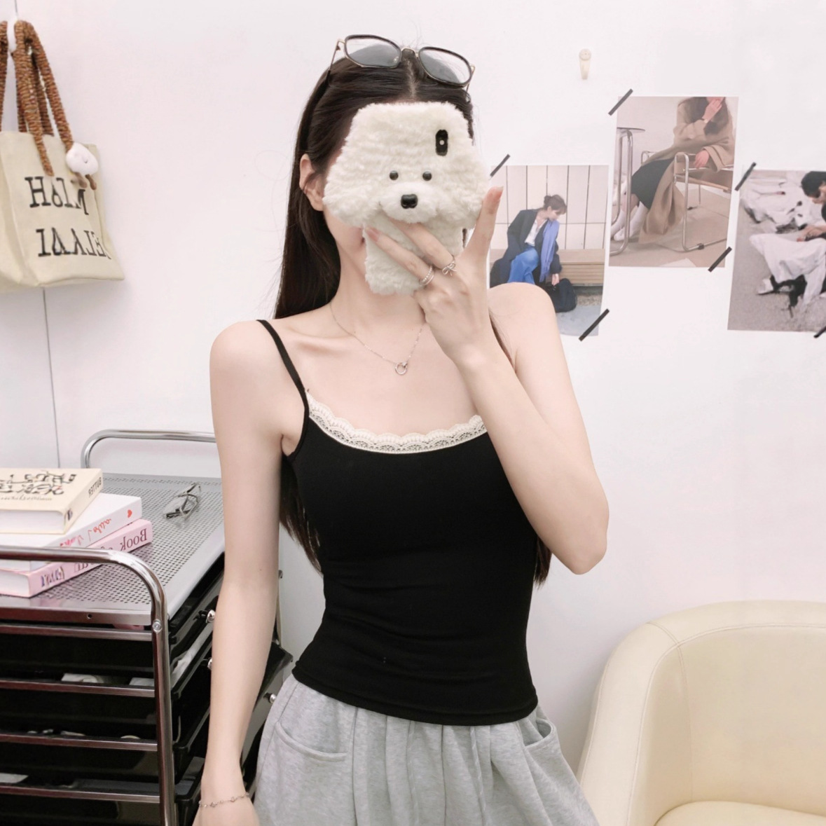 974 # Early Autumn New Pure Lust Brushed Lace Camisole Slim Fit Women's Slimming All-In-One with Breast Pads