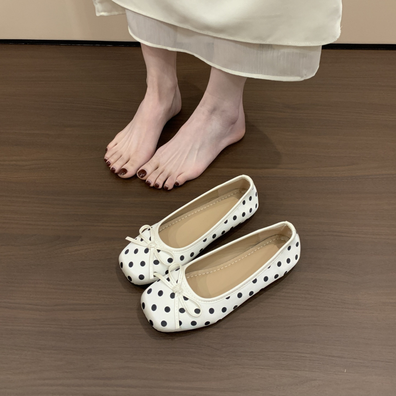 Soft Leather Version! Korean-style Polka Dot Soft-soled Shallow Single For Women, Sweet Flat Mary Jane Shoes With Round_vogvips.com