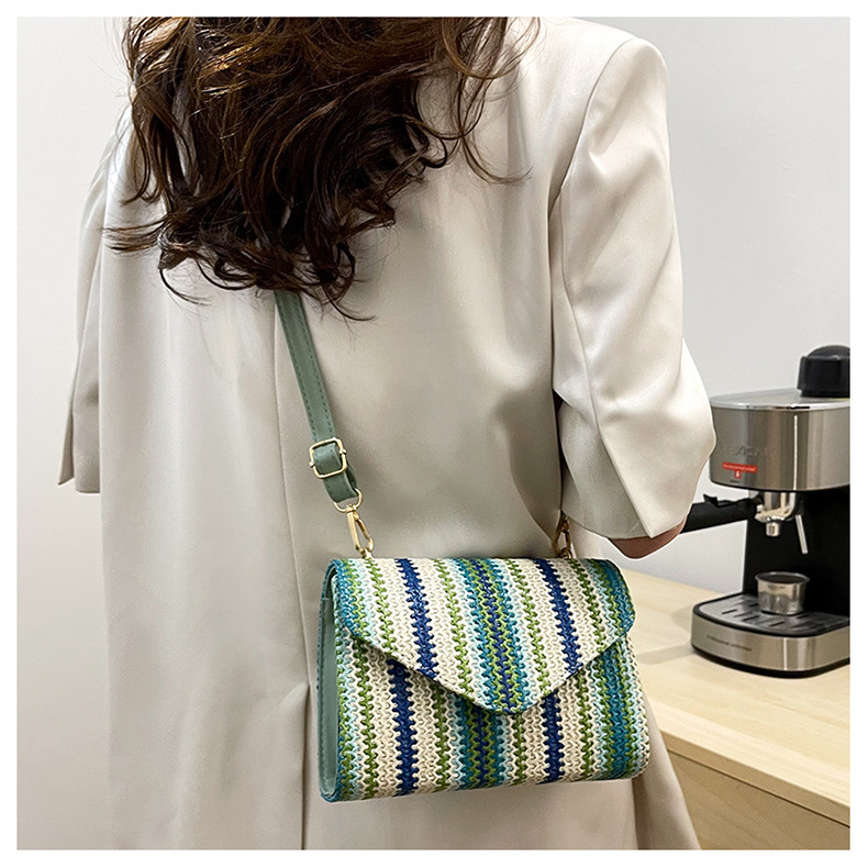 Ethnic Style, Classic Style Style Women's Straw Stripe Ethnic Style Classic Style Weave Square Magnetic Buckle Straw Bag