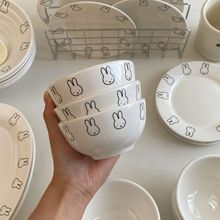 日式可爱米菲兔陶瓷特别好看的高级碗米饭碗甜品盘碗家用餐具套装