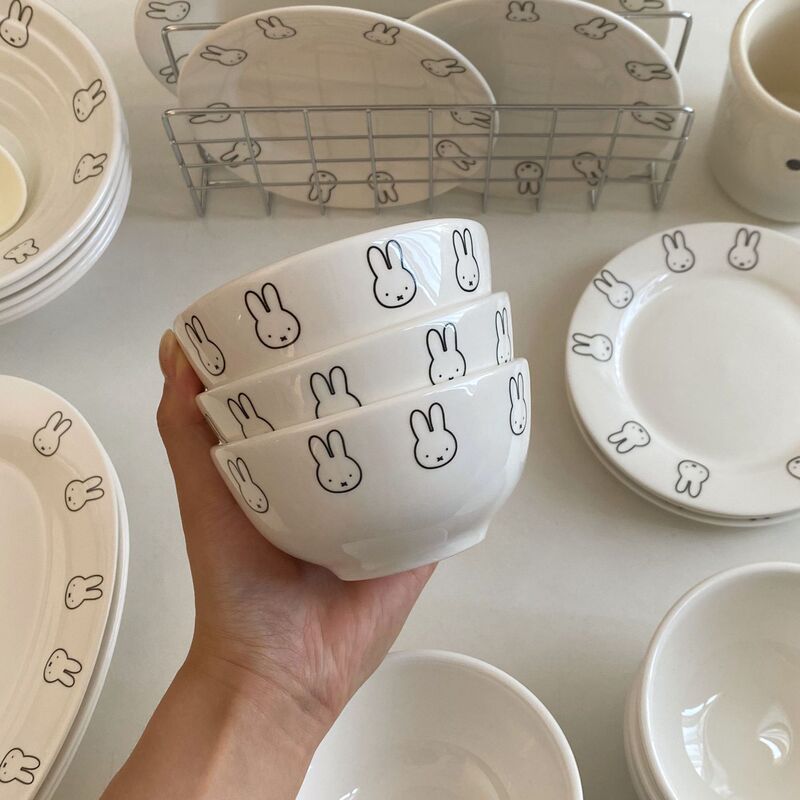 Japanese Cute Miffy Rabbit Ceramic Particularly Beautiful High-End Bowl Rice Bowl Dessert Plate Bowl Home Tableware Set Japanese Cute Miffy Rabbit Ceramic Particularly Beautiful High-End Bowl Rice Bowl Dessert Plate Bowl Home Tableware Set