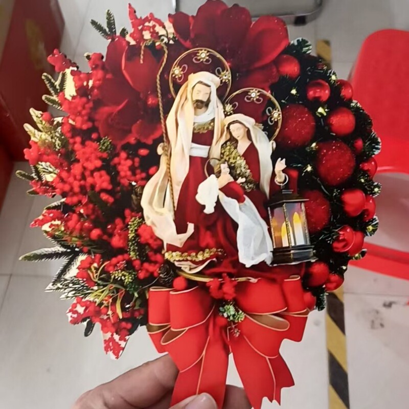 跨境花环圣诞节门饰门楣挂饰圣诞场景装饰浆果花环松果红豆发财果|undefined