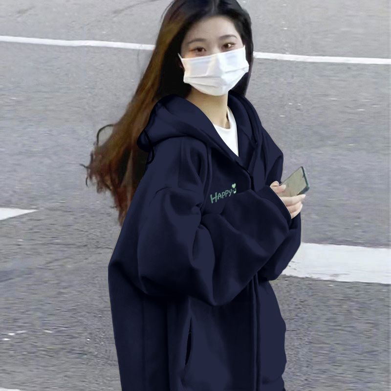 卫衣外套女春秋美式复古长袖卫衣女港风连帽外套宽松加绒上衣|undefined