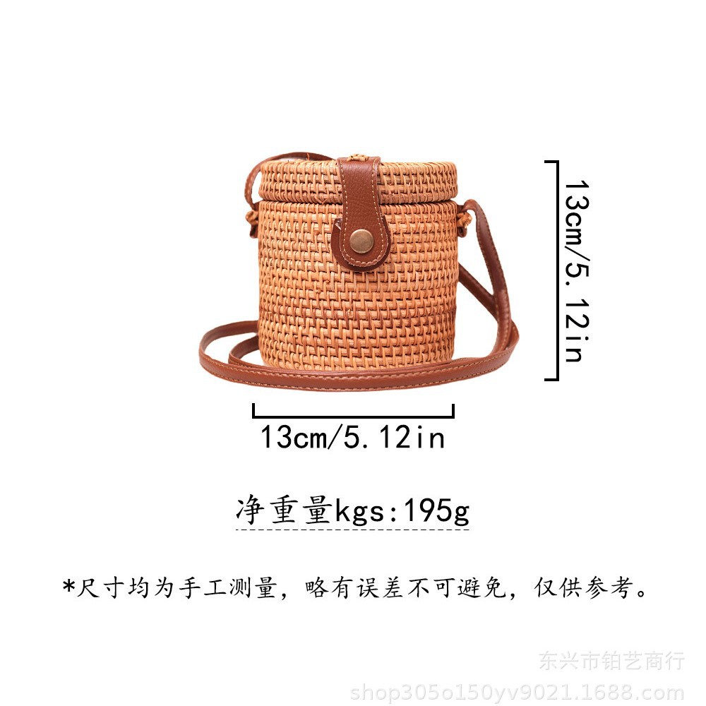 新作insネット紅女包斜めショルダー草編み透かし彫り文芸編み籐編みバケツ包み草編みバッグ