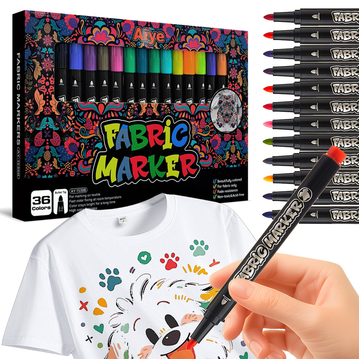 36-Color Fabric Painting Pens for Clothes and Shoes, Hand-Painted DIY Graffiti Signature Quick-Drying Non-Fading Markers
