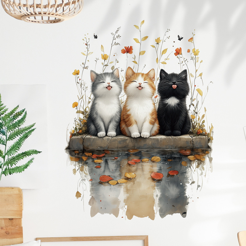 Xian 46016 Flowers in the Little Cat Wall Decoration Stickers Bedroom Bedside Decoration Stickers Warm Wall Stickers