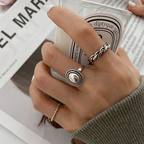 Korean Twist Oval Old Style Retro 925 Sterling Silver Open Index Finger Ring Women's Fashion Personalized Design