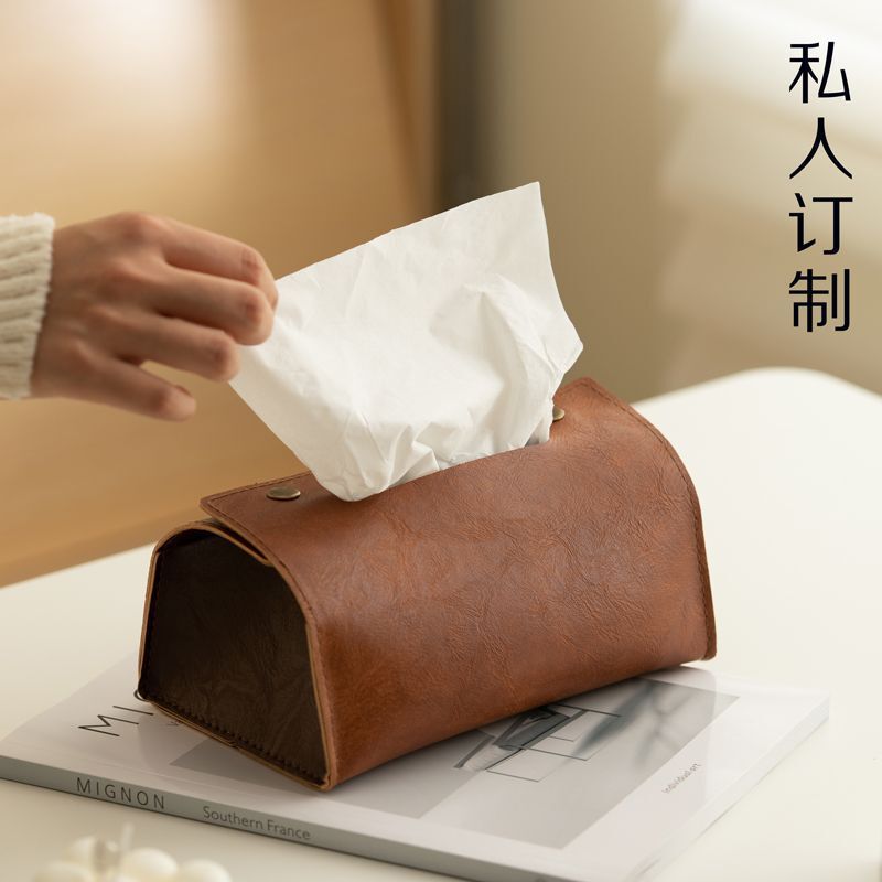 Leather Tissue Box, Household Tissue Box, Desktop Tissue Storage, Retro Imitation Cowhide, High-End Restaurant Niche Creative Design Leather Tissue Box, Household Tissue Box, Desktop Tissue Storage, Retro Imitation Cowhide, High-End Restaurant Niche Creative Design