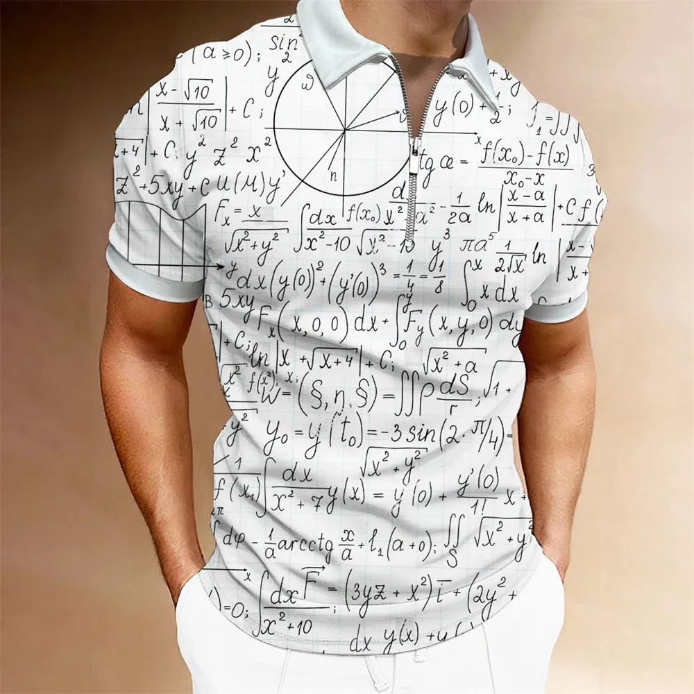 Personalidad, nuevas ideas, matemáticas, fórmula matemática, impresión 3D, camisa POLO con cremallera de manga corta transpirable con solapa suelta para hombre