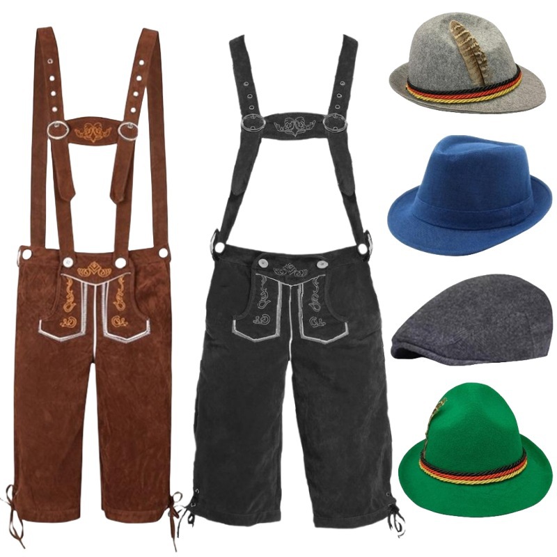 Foreign trade Wish adult men's overalls and hat set Oktoberfest overalls Munich beer suit