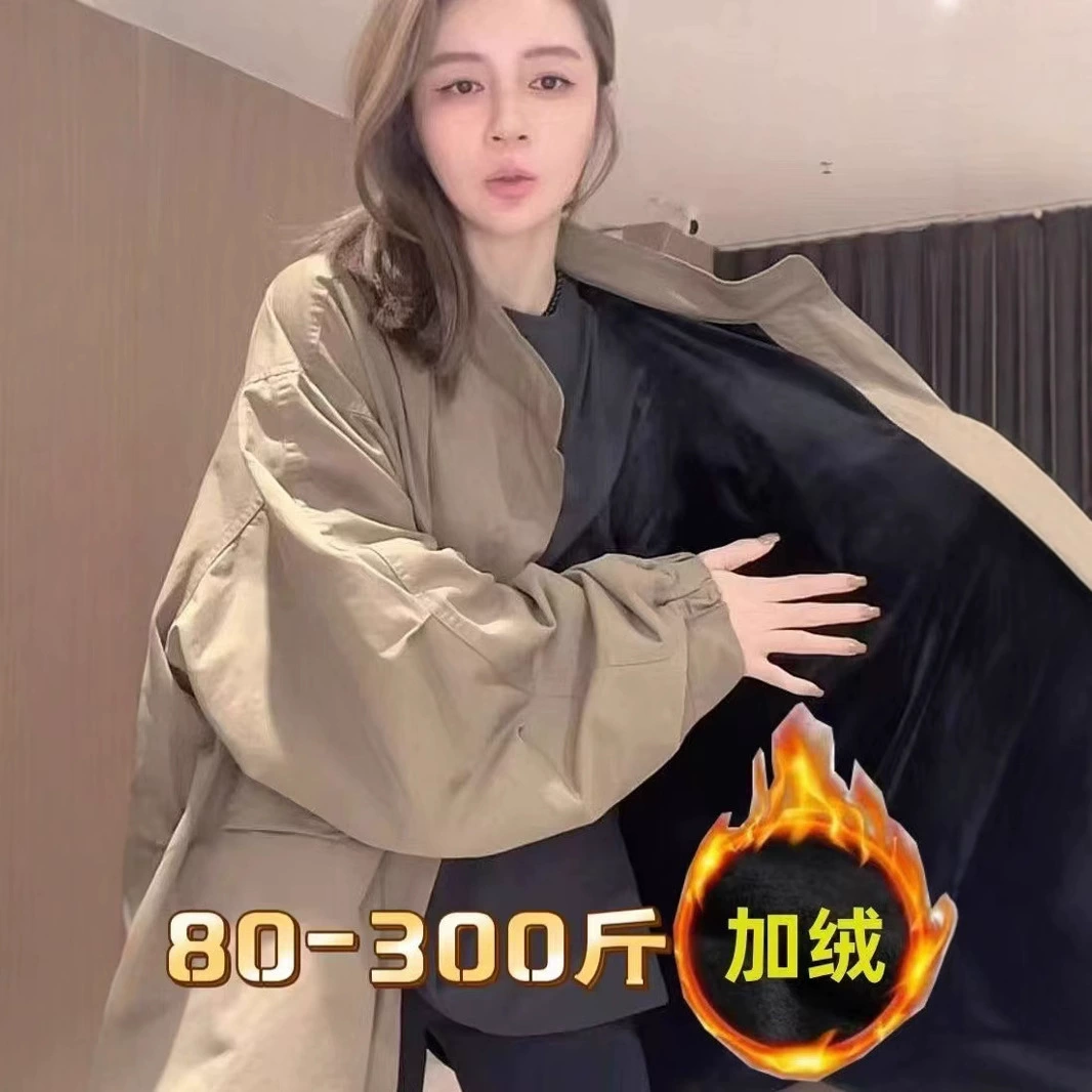 Плюшевый толстый мм большой размер 300 фунтов вертикальный воротник дизайн чувство плюшевый толстый плащ весенний и осенний кожаный куртка женский