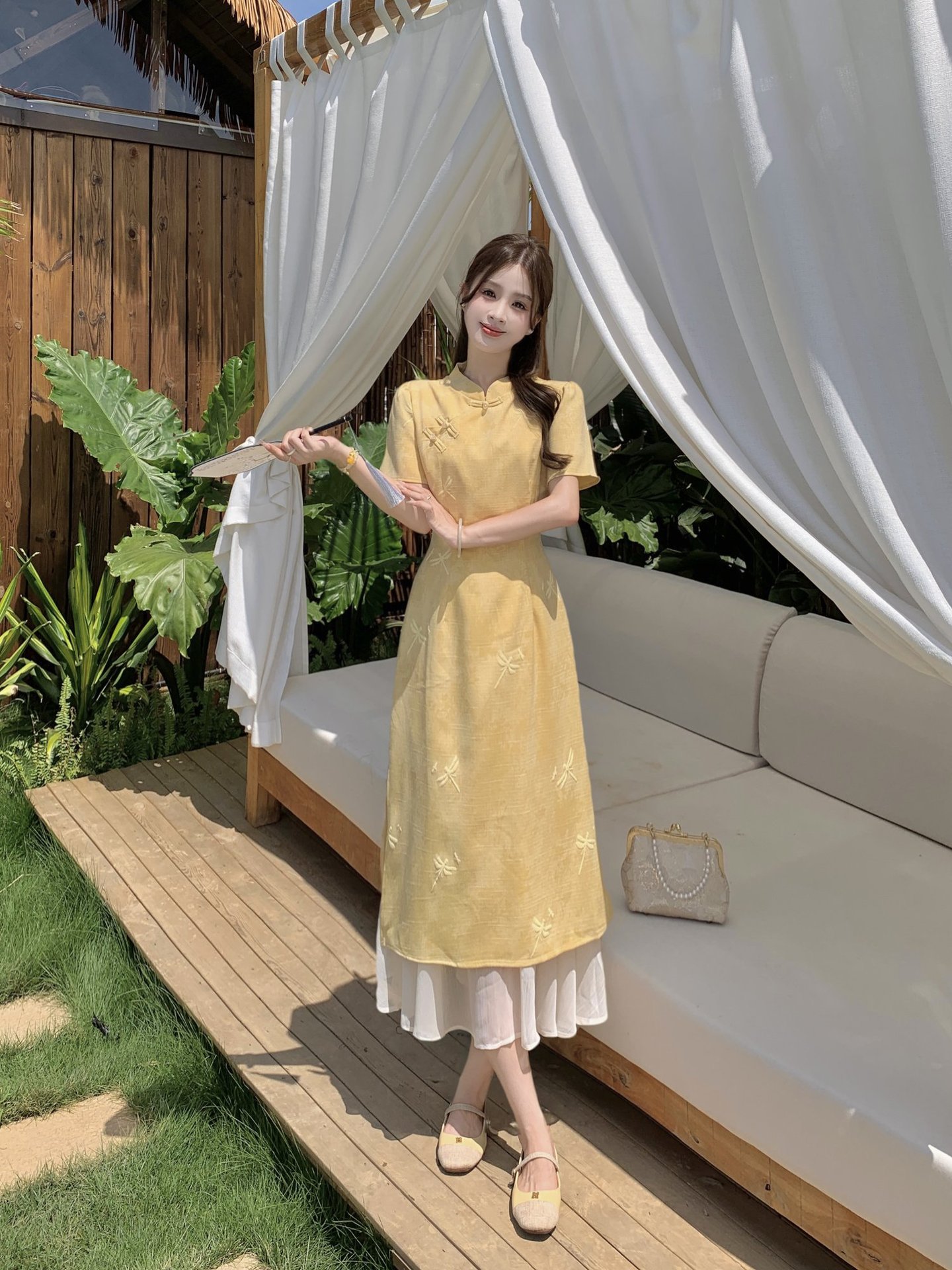 GraceChic New Chinese National Style Buttoned Cheongsam For Women Summer Plus Size Slimming High-end Elegant Long Dress_voghion.com
