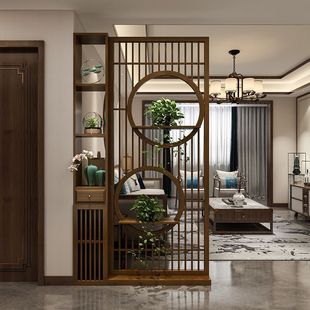 New Chinese-style Solid Wood Screen Grille Entrance Cabinet Living Room Household Right-facing Door Entrance Door Shaded Entrance Partition