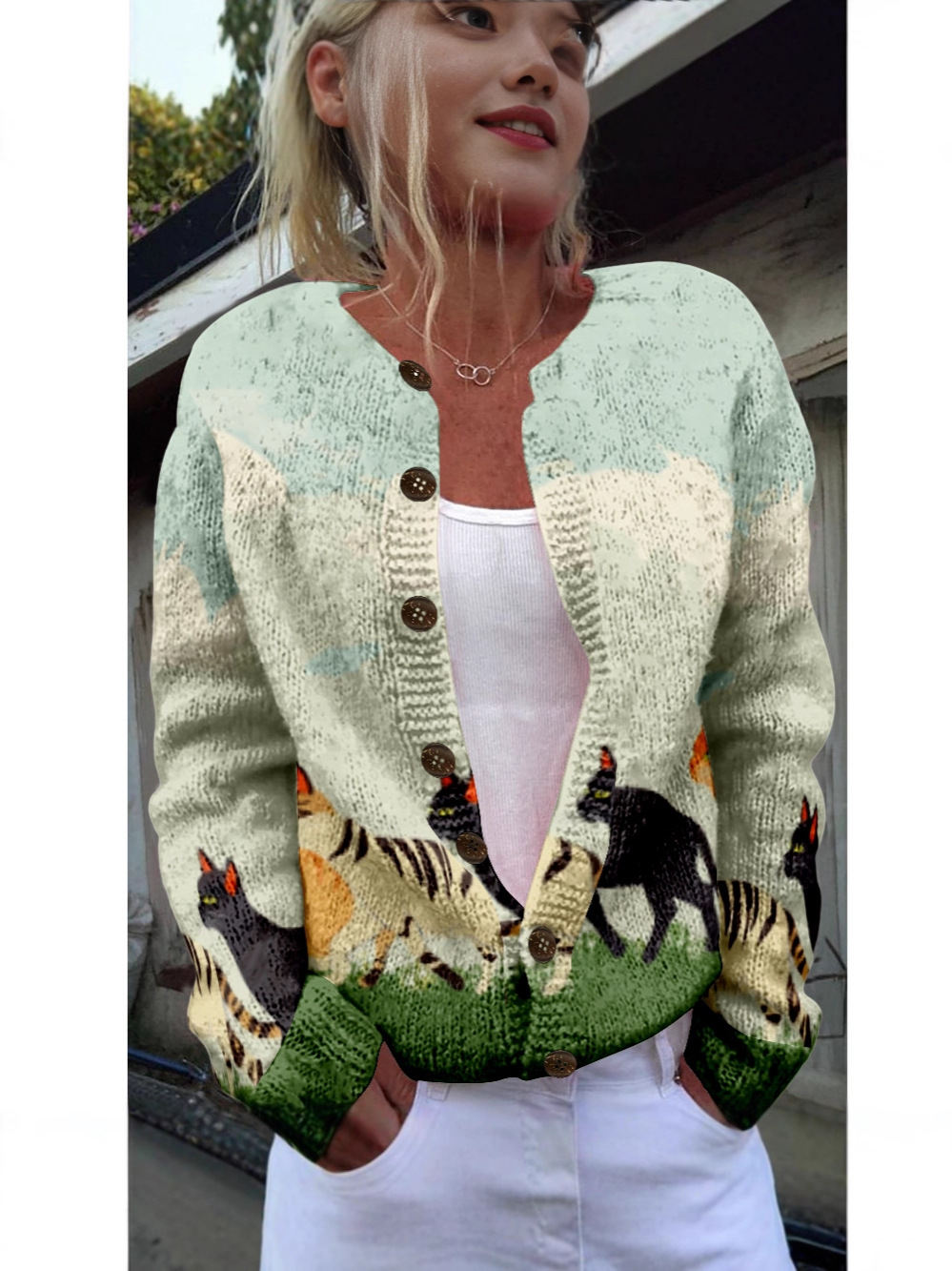 Hs3 Round Neck Cardigan Printed Sweater - Special Link for Cross-Border Customers to Dropship