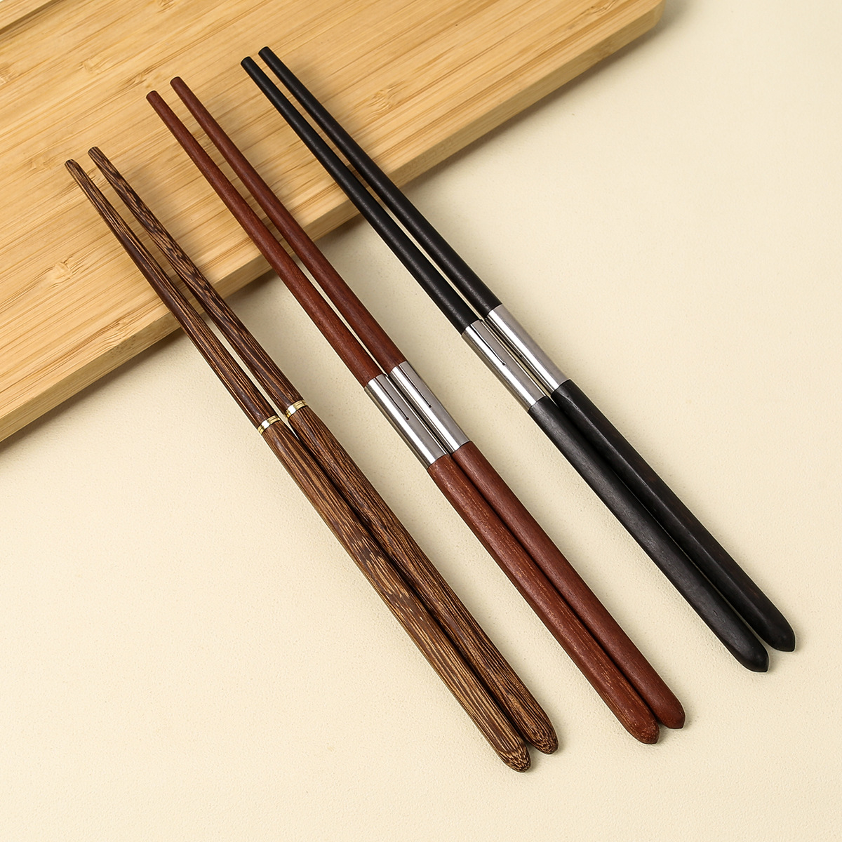 Palillos plegables de viaje Palillos retráctiles portátiles de acero inoxidable de ébano de caoba Juego de vajilla para exteriores Palillos de madera de alitas de pollo