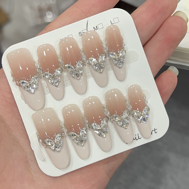 Heroine--White Heart Zircon French Style Simple and Fashionable Handmade Wearable Nails Douyin Hongshu Hot Style