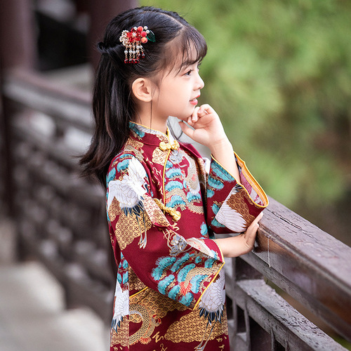 Children's clothing 2024 spring new style girls long-sleeved Chinese style cheongsam baby dress Tang suit Hanfu performance fairy