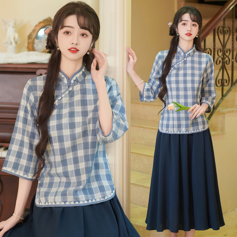 858## Real Shot Republic of China Student Dress Female Retro Style Graduation Class Dress Suit Chinese Style Performance Dress