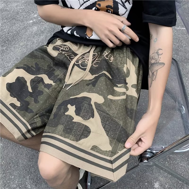 American Style Retro Embroidered Camouflage Denim Tooling Shorts Men's Summer Trendy Brand Loose Casual Basketball Sports Pants